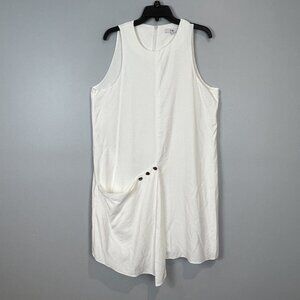 Tibi White Asymmetric Dress with Silver Snap Pocket Detail Size 12 Lagenlook